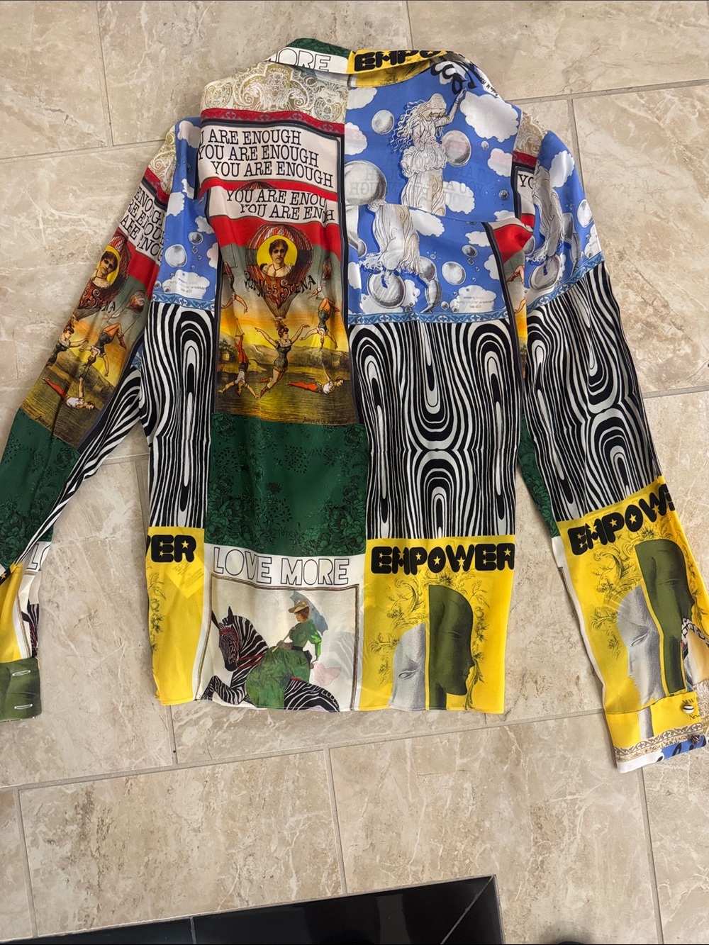 Silk Bold Patchwork Button-Up Shirt in Yellow, Green, Blue - Picture 5 of 5